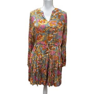 Entro Groovy Floral Tie Cinch Waist Dress Size Small Boho Hippie Retro